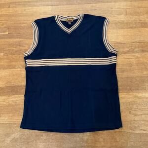 Highland Outfitters men's navy blue tan golf vest pull over top size XL 
 b27